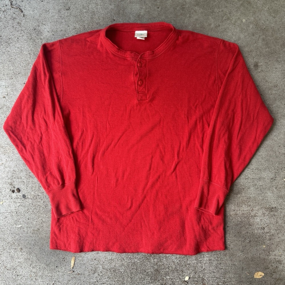 Vintage 70s 80s LL Bean River Driver Shirt Red Henley Made in USA Large